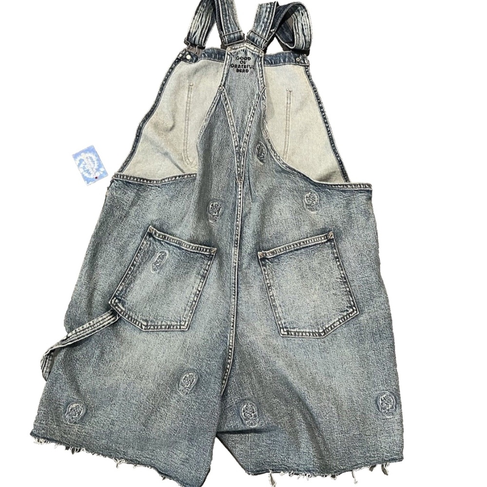 Lucky Brand Grateful Dead Shortalls Women's Denim Blue Shorts XL Overalls Hippie - Picture 2 of 6